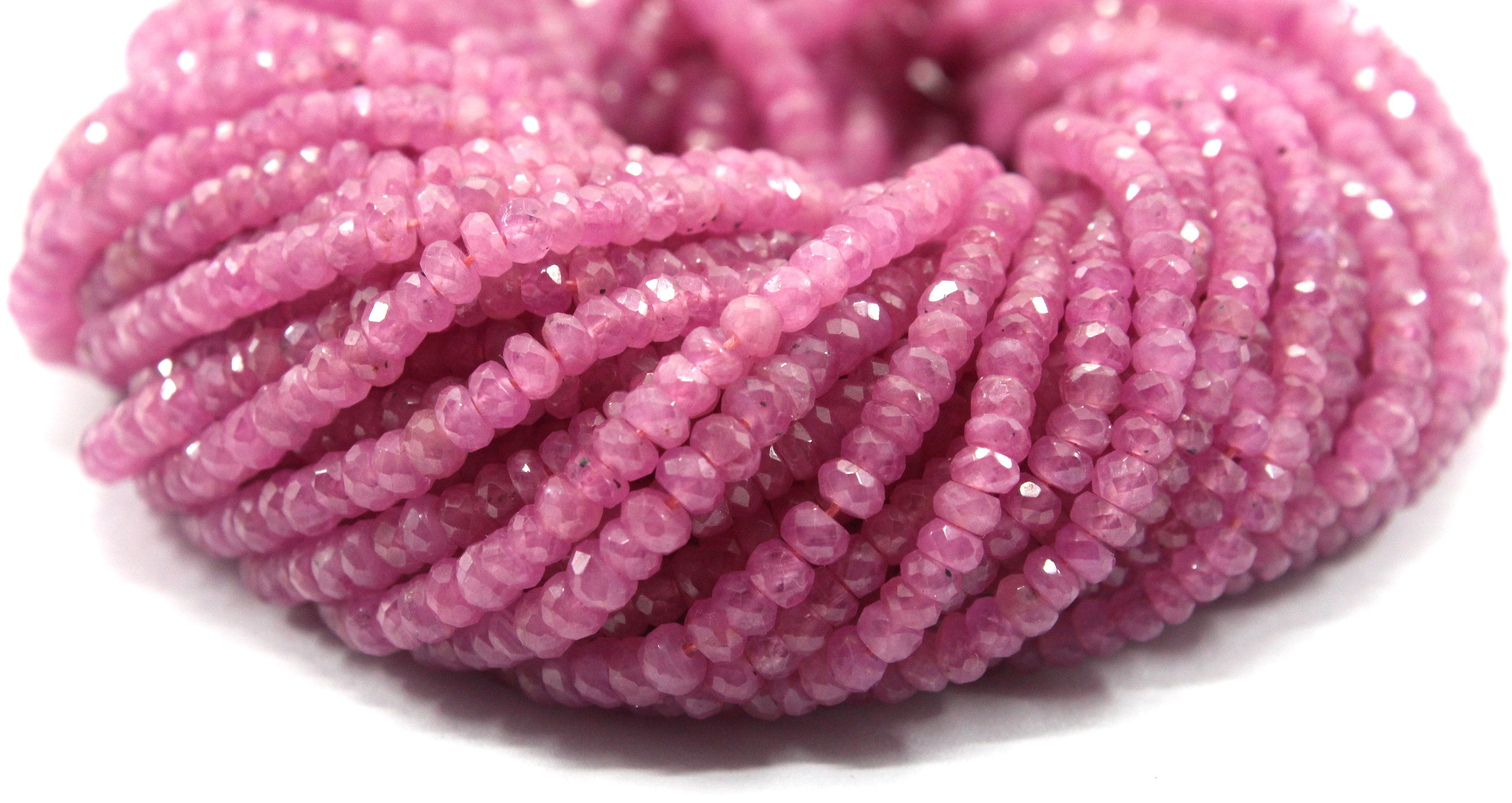 Pink Sapphire Gemstone Rondelle Beads: Faceted, Natural, 2.5-4mm
