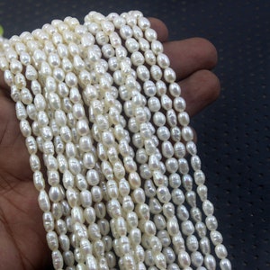 Natural Pearl Gemstone, Tiny Rice Pearl, Fresh Water Pearls, 13&quot; Long Strand Pearl Making Handmade Jewelry, Top Grade Pearl, Rice Pearl Bead