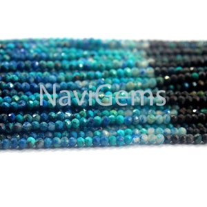Stunning 1 Strand AAA Quality 12.5&quot; Long Natural Chrysocolla Gemstone 2 MM Tiny Faceted Rondelle Beads Making Jewelry Crysocolla Rondelle