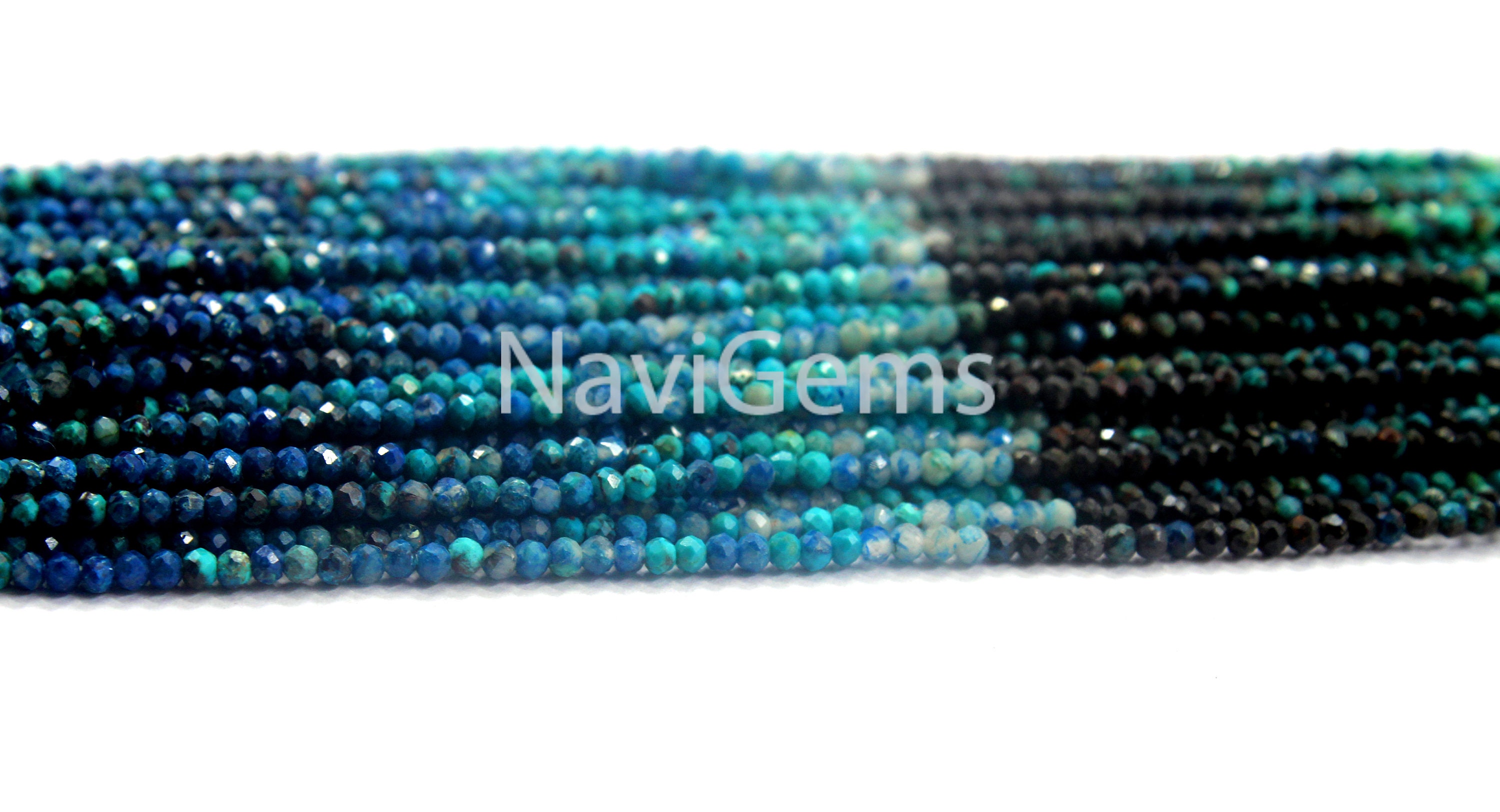 Stunning 1 Strand AAA Quality 12.5" Long Natural Chrysocolla Gemstone 2 MM Tiny Faceted Rondelle Beads Making Jewelry Crysocolla Rondelle