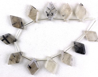 Faceted Black Rutile Kite Beads: Natural Gemstone Strand, 12 Piece (13x20-14x22 MM)