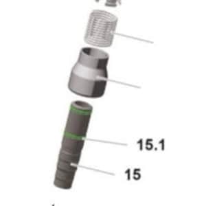 May include: A disassembled plumbing part with a black and green hose, a silver connector, and a silver coil.