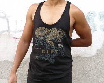 Camiseta de tirantes unisex para hombre FAIR talla S-L | Negro-Dorado || ESTAMPADO ANIMAL la vida es un regalo