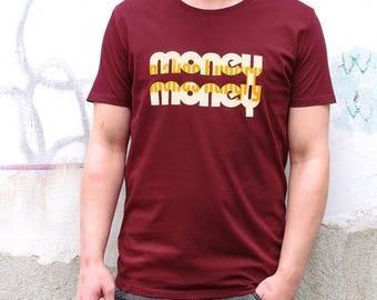 T-shirt homme BIO + ÉQUITABLE xs-xl | Rouge foncé-orange || imprimé avec l'inscription MONEY