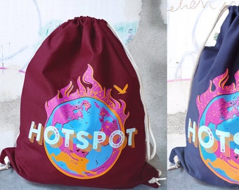 Mochila ORGÁNICA + JUSTA, bolsa de gimnasio estampada, bolsa de algodón | Rojo oscuro/azul || PUNTO DE ACCESO