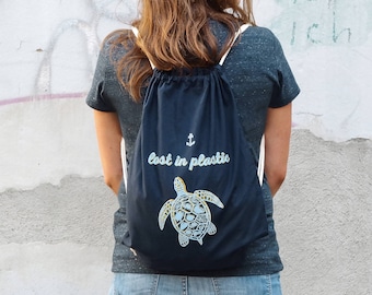 Bolsa de gimnasio FAIR, mochila con cordón | || azul oscuro ANIMAL PRINTING perdido en plástico