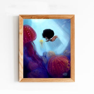 Mermay 2018 Jellies by Rizzyfig. Whimsical Mermaid Wall Art for Your Home. Black Mermaid Art Print. Jellyfish Art.