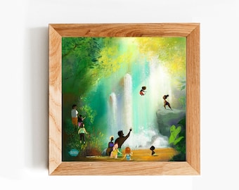 Waterfall by Rizzyfig. Whimsical Wall Art for Your Home. Square Art Print. Cute Art Print.