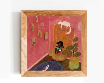 Reading Nook by Rizzyfig. Whimsical Wall Art for Your Home. Square Art Print. Cute Art Print.