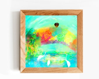 Rainbow Bridge by Rizzyfig. Whimsical Colorful Art Print. Mixed Media Art Print. Nature Art Print.