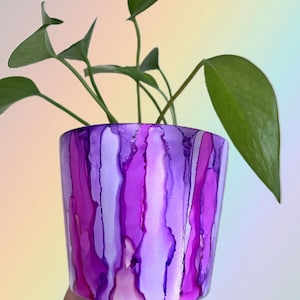Hand Painted Plant Pot, Pink, Terracotta Pot, Light Pink, Purple, Pretty, Fluid Art Pot Planter, Indoor Pot, Colourful, Marble