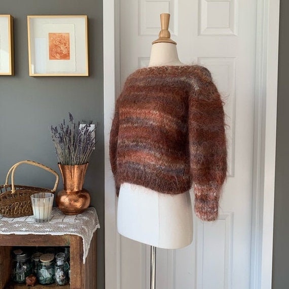 Vintage mohair balloon sleeve crop sweater