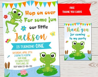 Green Frog Chalkboard Birthday Party Invitation with picture Boy Prince Frog Green Party Theme Invite Custom DIY