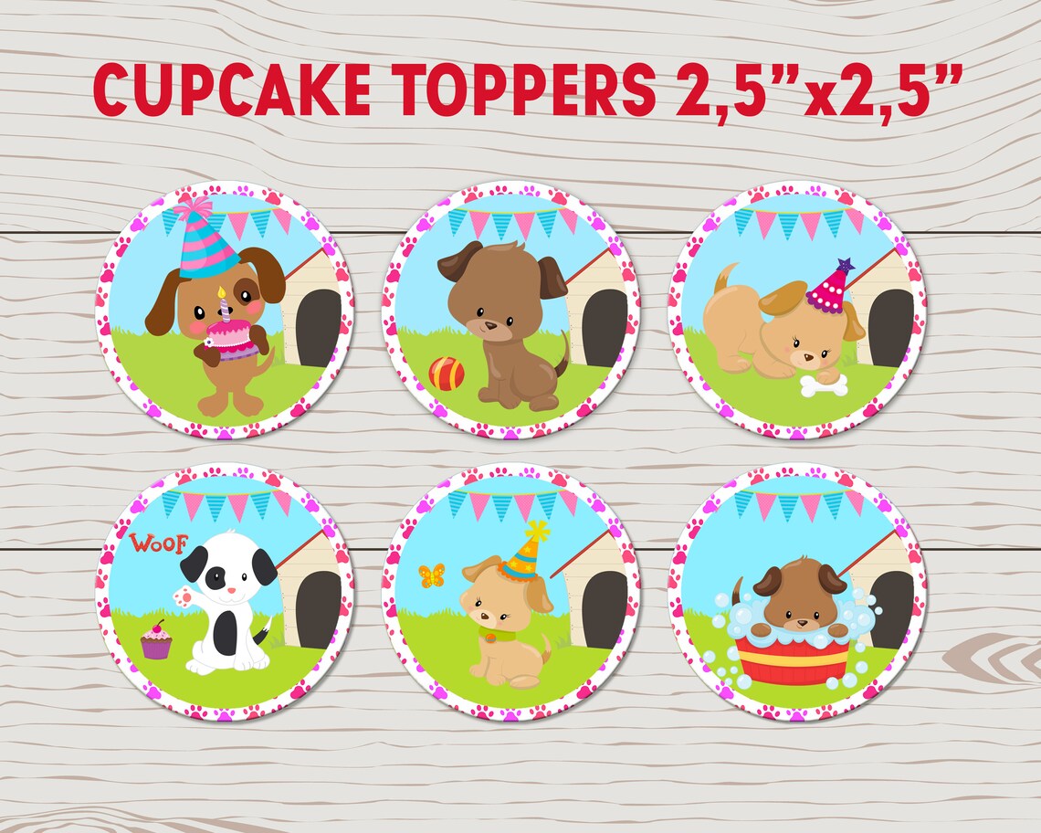 Puppy cupcake toppers instant dowload Puppy cake topper Puppy | Etsy