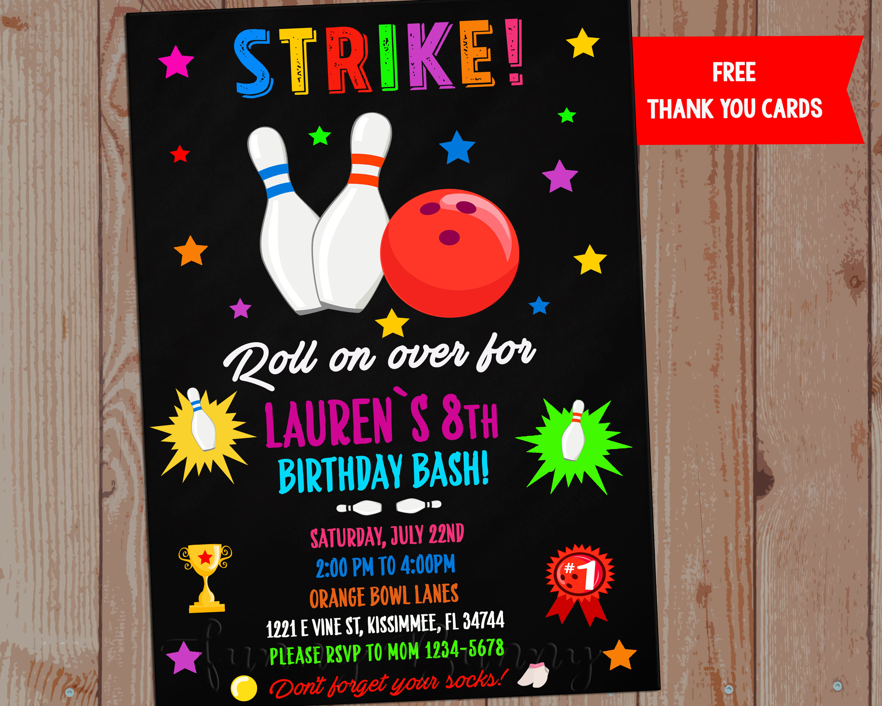 BowlingGeburtstagsEinladung Bowling Einladung Bowling Party Etsy