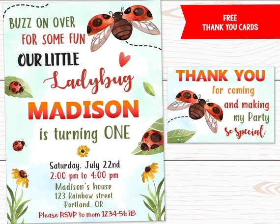 Invitación de cumpleaños de la mariquita para la chica Ladybug invitación Bugs 1er cumpleaños Ladybug invitar amor error invitación Lady bug party invitar a invitar
