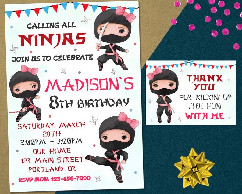 Girl Ninja invitation Ninja invitation anniversaire Ninja Etsy
