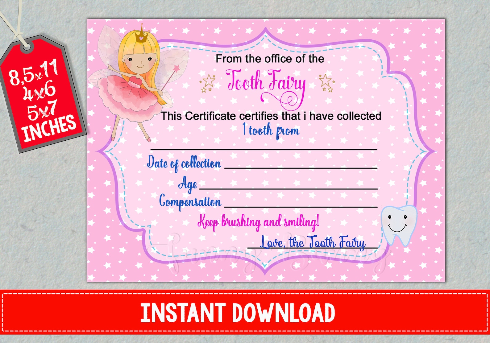 Tooth Fairy Certificate First Lost Teeth Report Printable Baby | Etsy