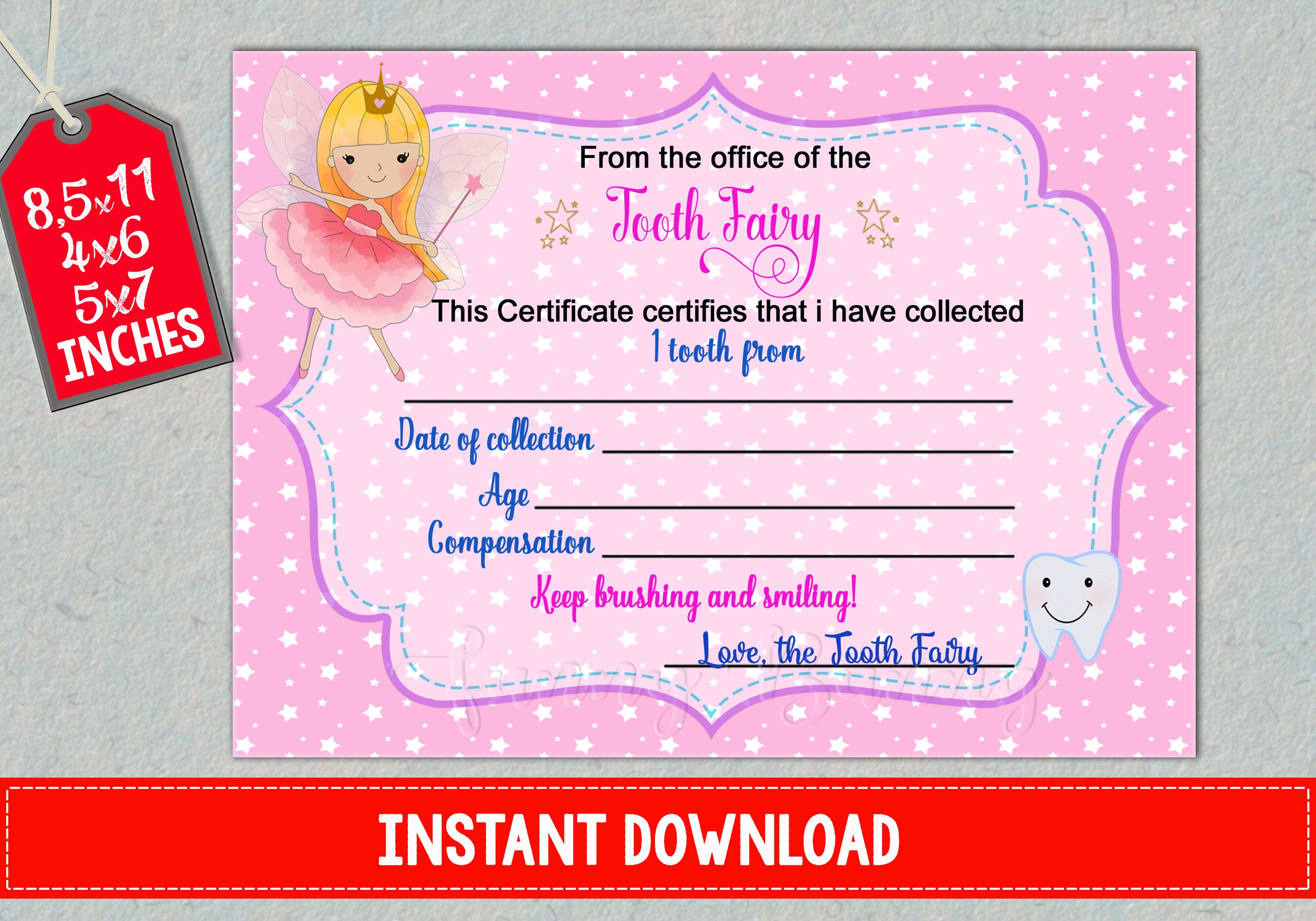 Tooth Fairy Certificate First Lost Teeth Report Printable Baby | Etsy