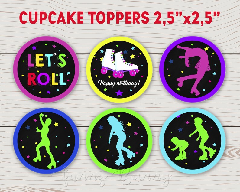 Roller skate cupcake toppers instant download Lets roll Etsy
