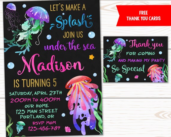Jellyfish Birthday Invitation Jelly Invitation Jellyfish | Etsy