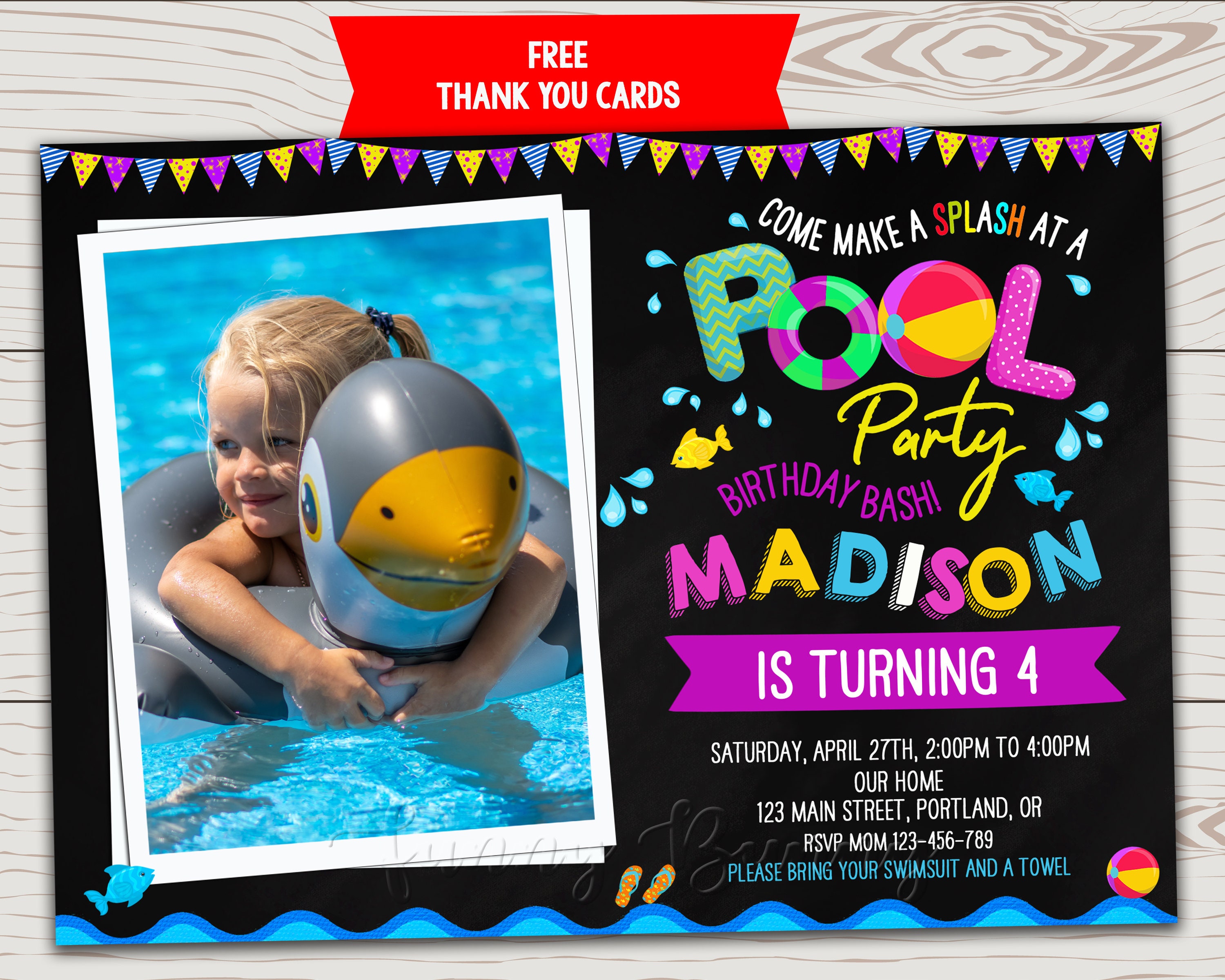 Foto Pool Party Geburtstag Einladung Wasserrutsche Geburtstag Etsy