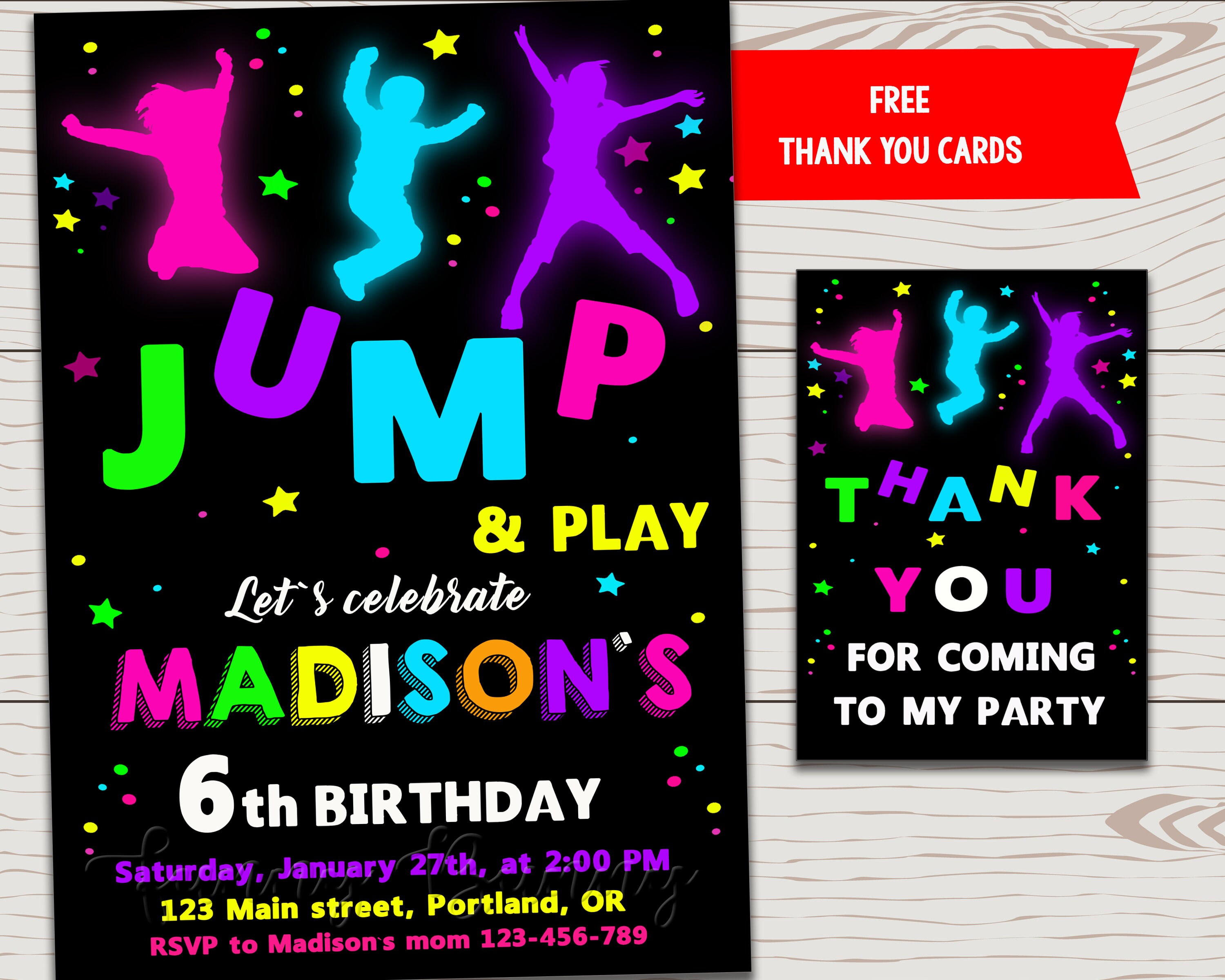 Jump birthday invitation Jump party invitation Girl Bounce Etsy