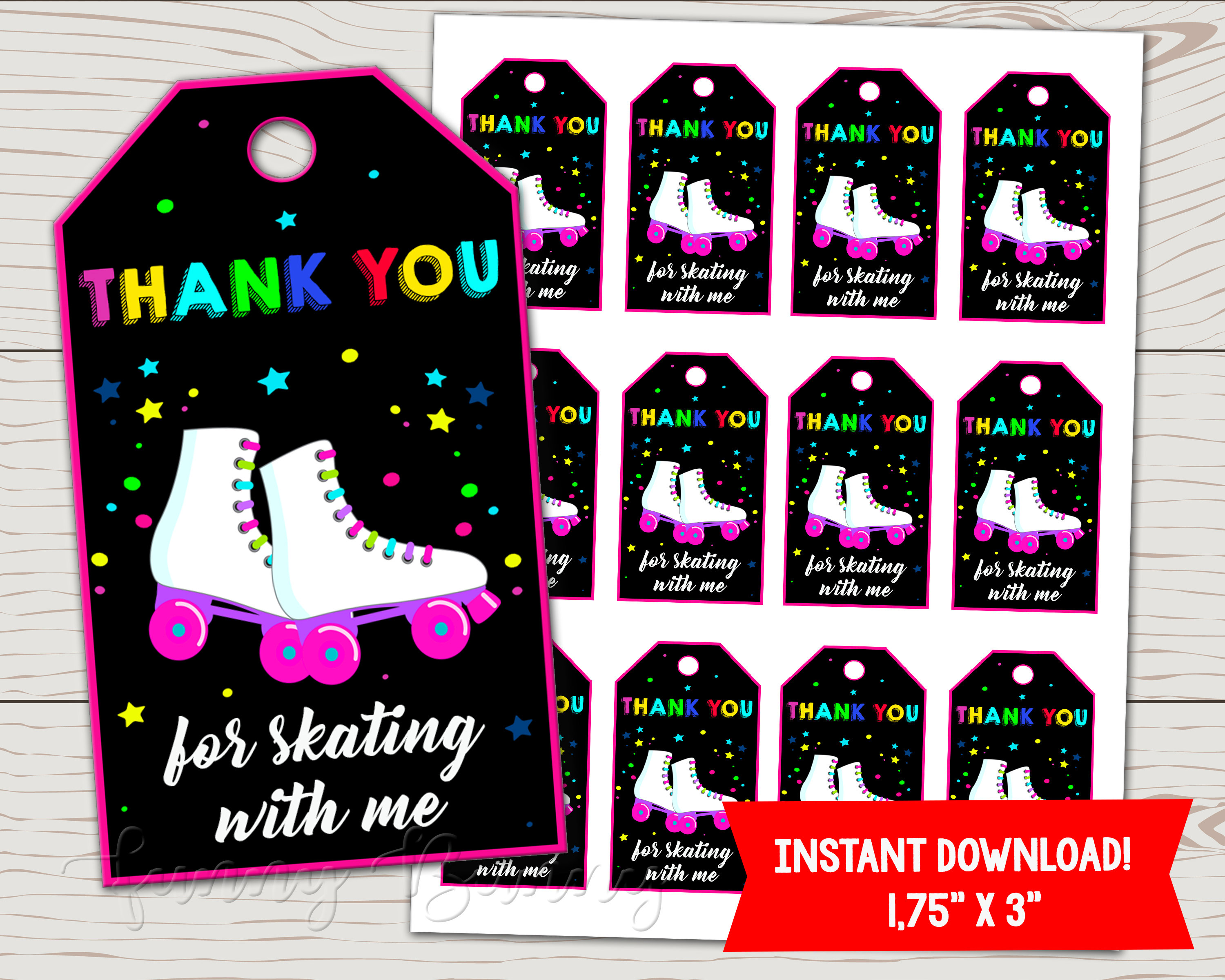 Roller skating thank you tags Roller skate party supplies | Etsy