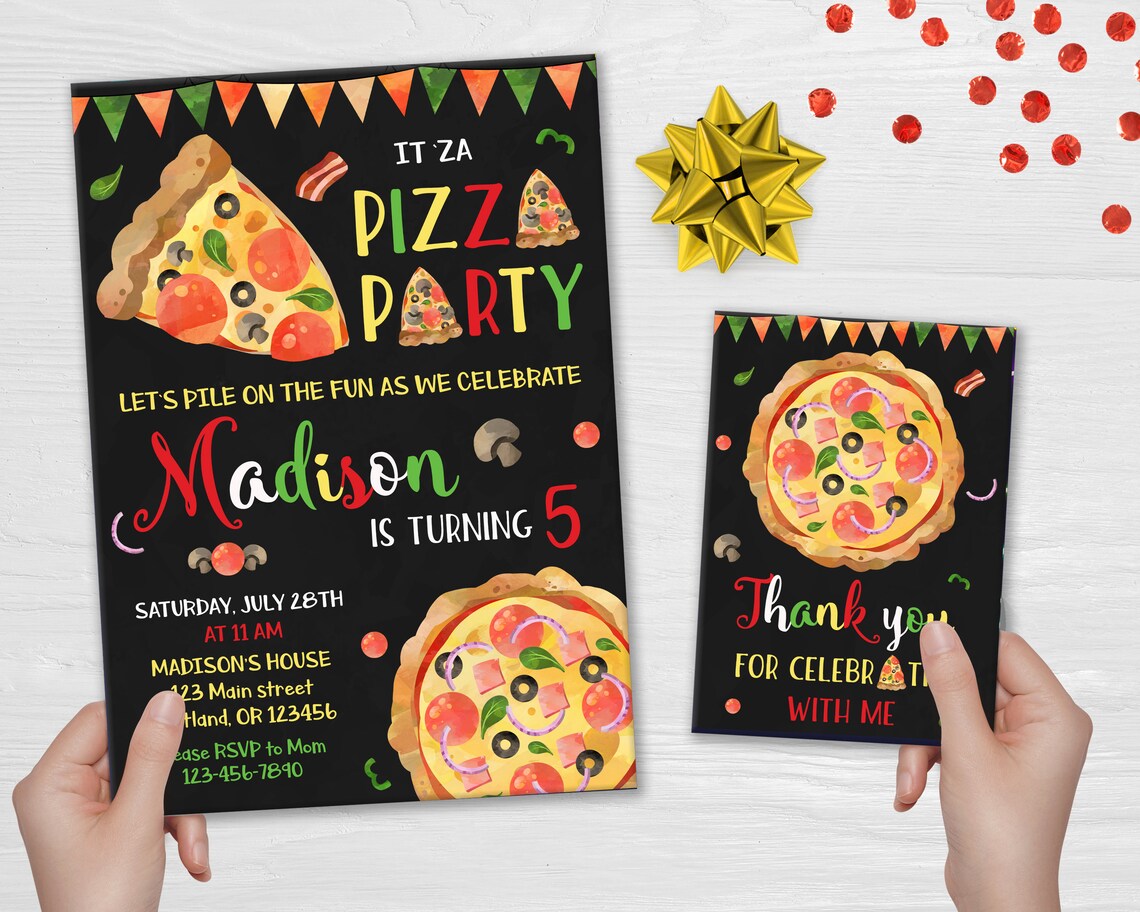 Invitación de fiesta de pizza Invitación de cumpleaños Pizza Etsy