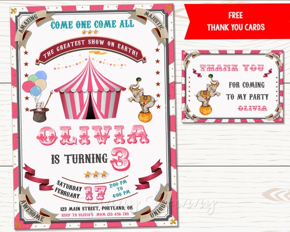 Circus invitation Vintage circus birthday invitation Carnival invitation Circus party invite Boy Girl invitation Amusement park invitation
