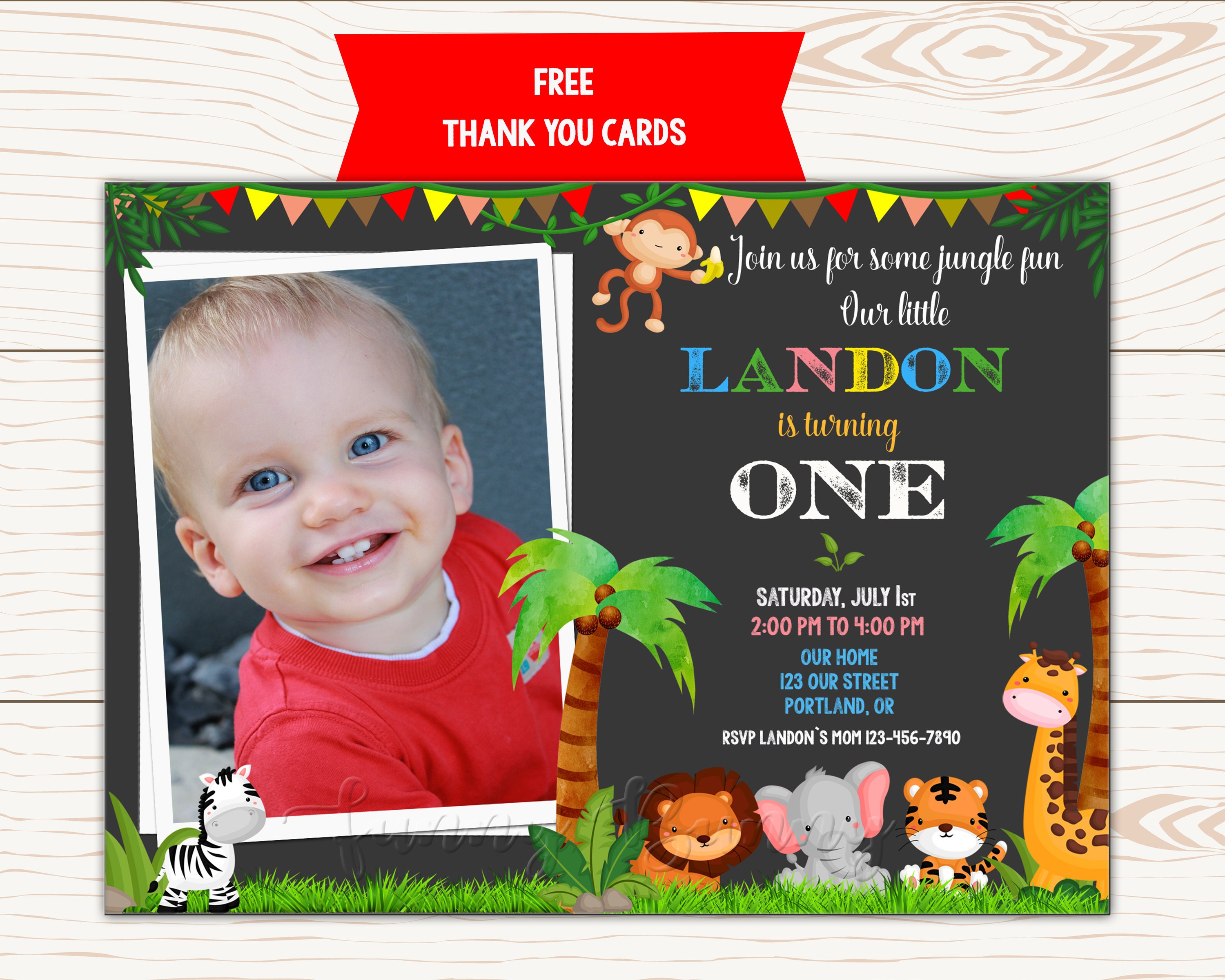 Photo Jungle invitation Jungle birthday invitation printable Etsy