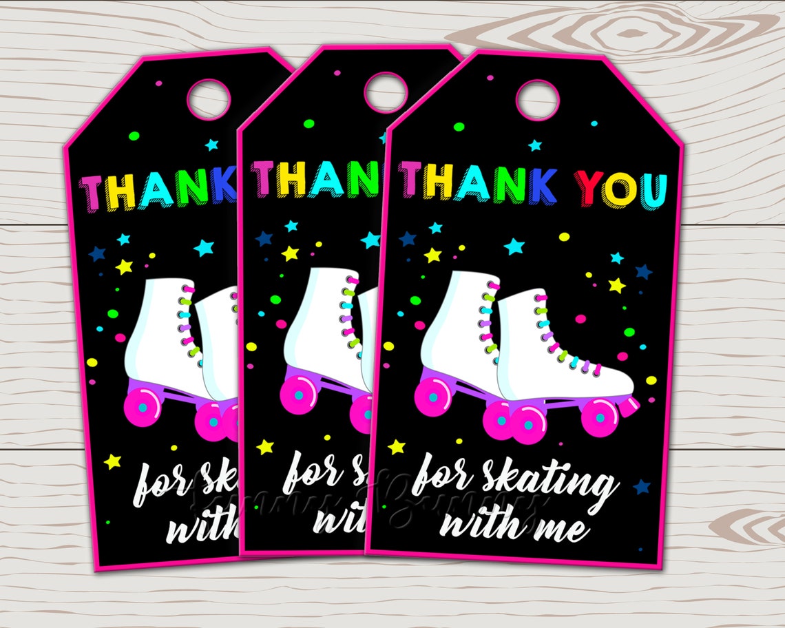 Roller skating thank you tags Roller skate party supplies | Etsy