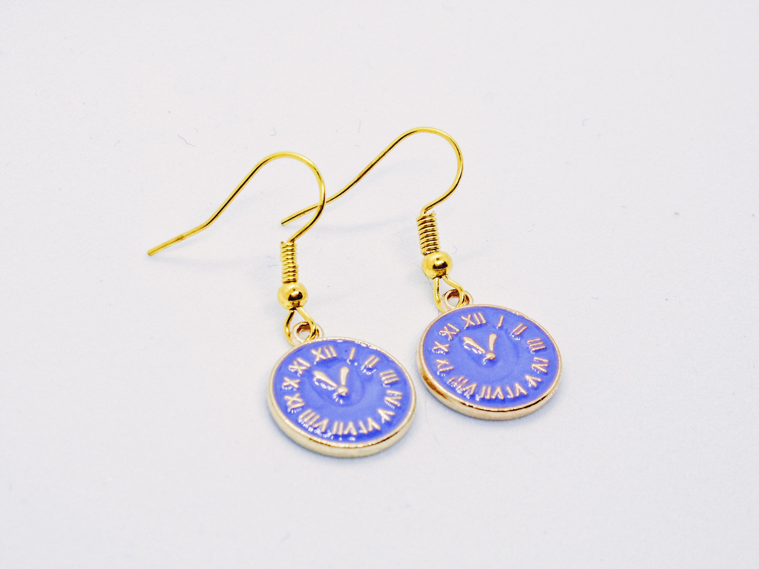 Handmade purple clock earrings with gold plated hooks Etsy