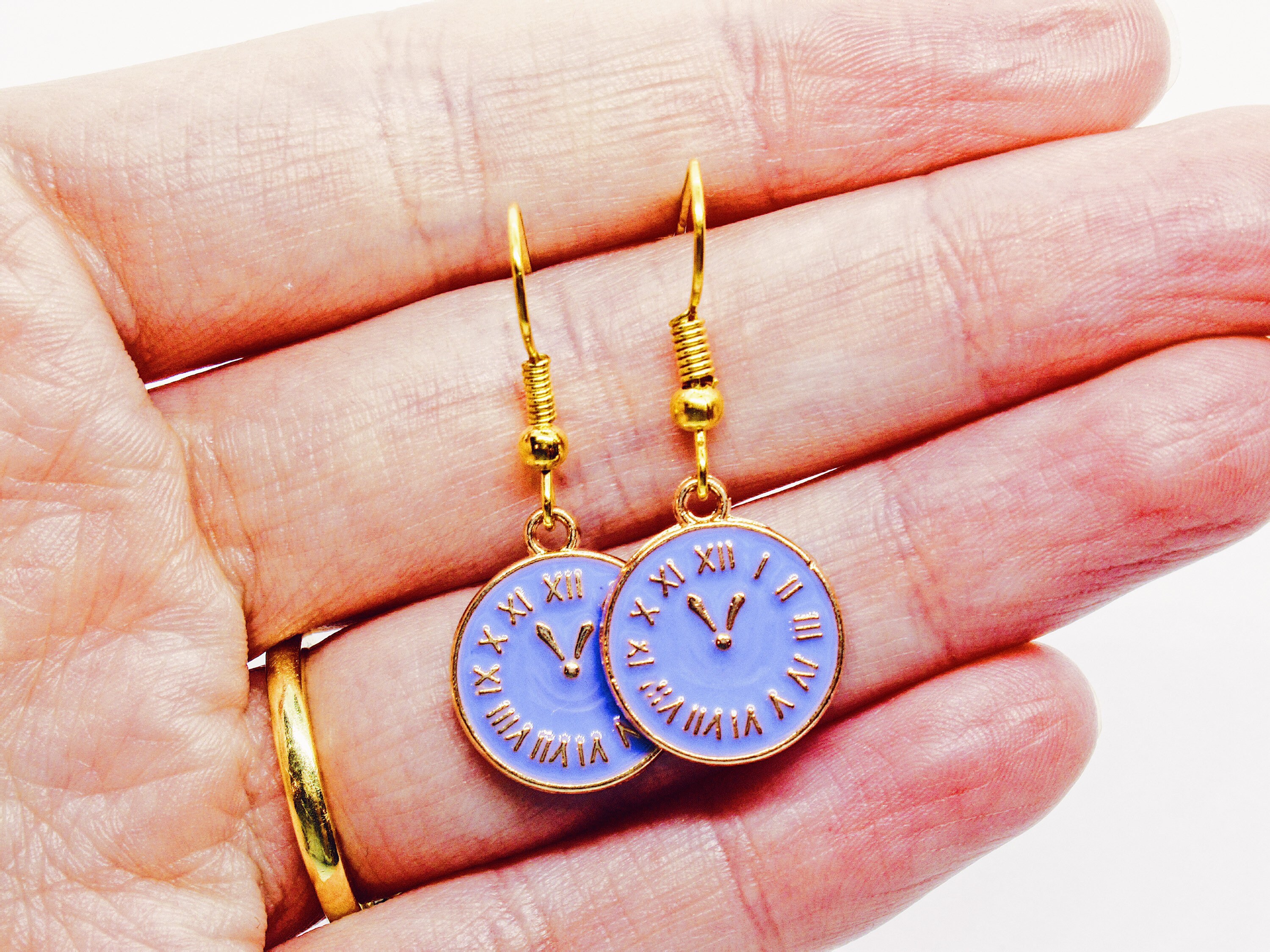 Handmade purple clock earrings with gold plated hooks Etsy