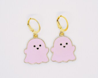 Earrings Pink Ghost Drops 80s Fancy Dress Handmade Earrings Pink Ghost Drops 80s Fancy Dress Handmade