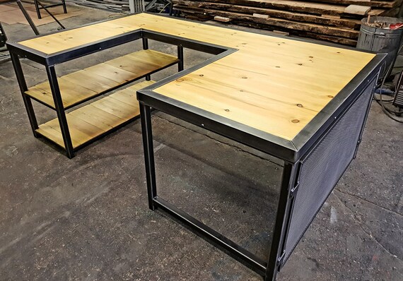 Industrial Rustic Style U Shaped Desk With Privacy Panel And Etsy