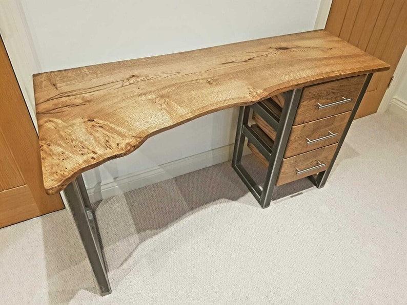Industrial Style Oak Rustic Dressing Table Live Edge Table Etsy