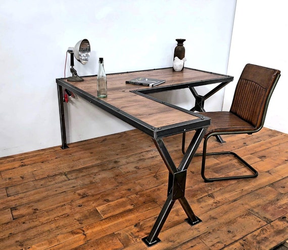 Industrial Style X Frame L Shaped Desk Corner Desk Rustic Etsy