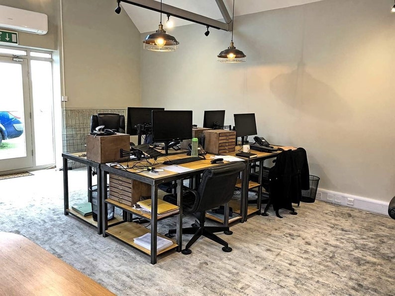 Industrial Style Rustic Office Desks Workstation Computer | Etsy