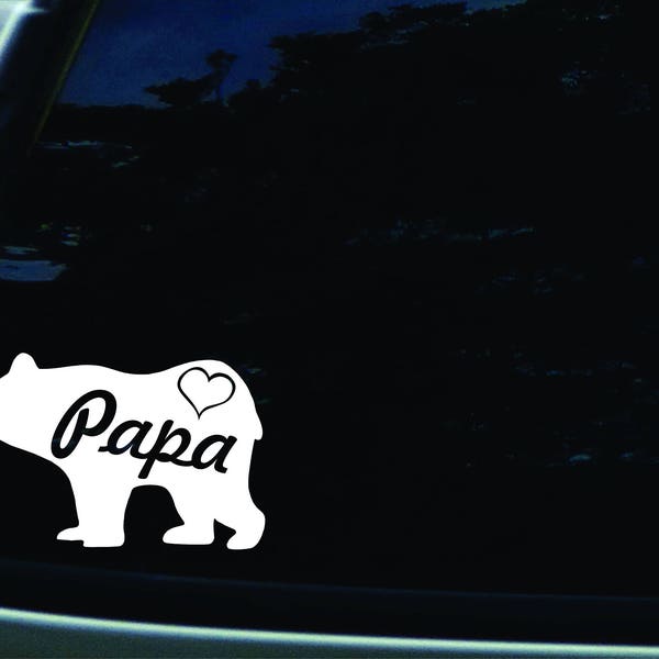 6" X 4" Papa Bear with Heart Vinyl Die Cut Decal for you car, truck, window, laptop