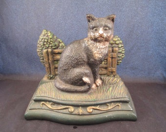 Vintage HUBLEY Cast Iron Kitty Cat, Cat Napkin Holder, Cat Letter Holder, Cast Iron Kitty Cat Napkin/Letter Holder, Cat Collectible