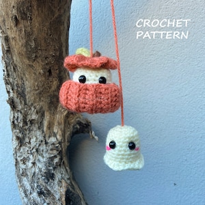 Spooky Halloween Car Hanging Crochet Pattern, Pumpkin Crochet pattern, Ghost Crochet pattern