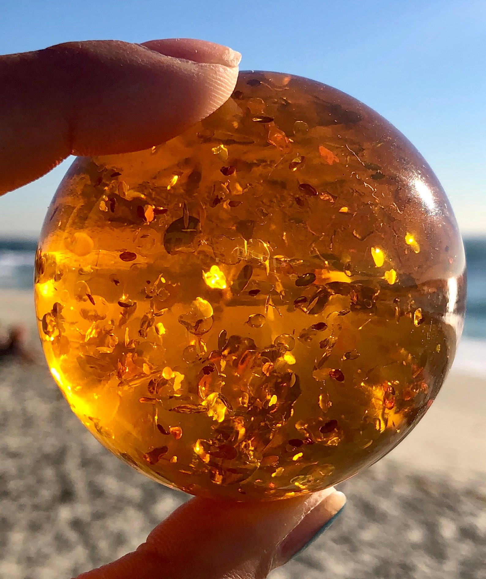 Large Highquality Alluring Amber Resin Sphere w Stand Healing Etsy