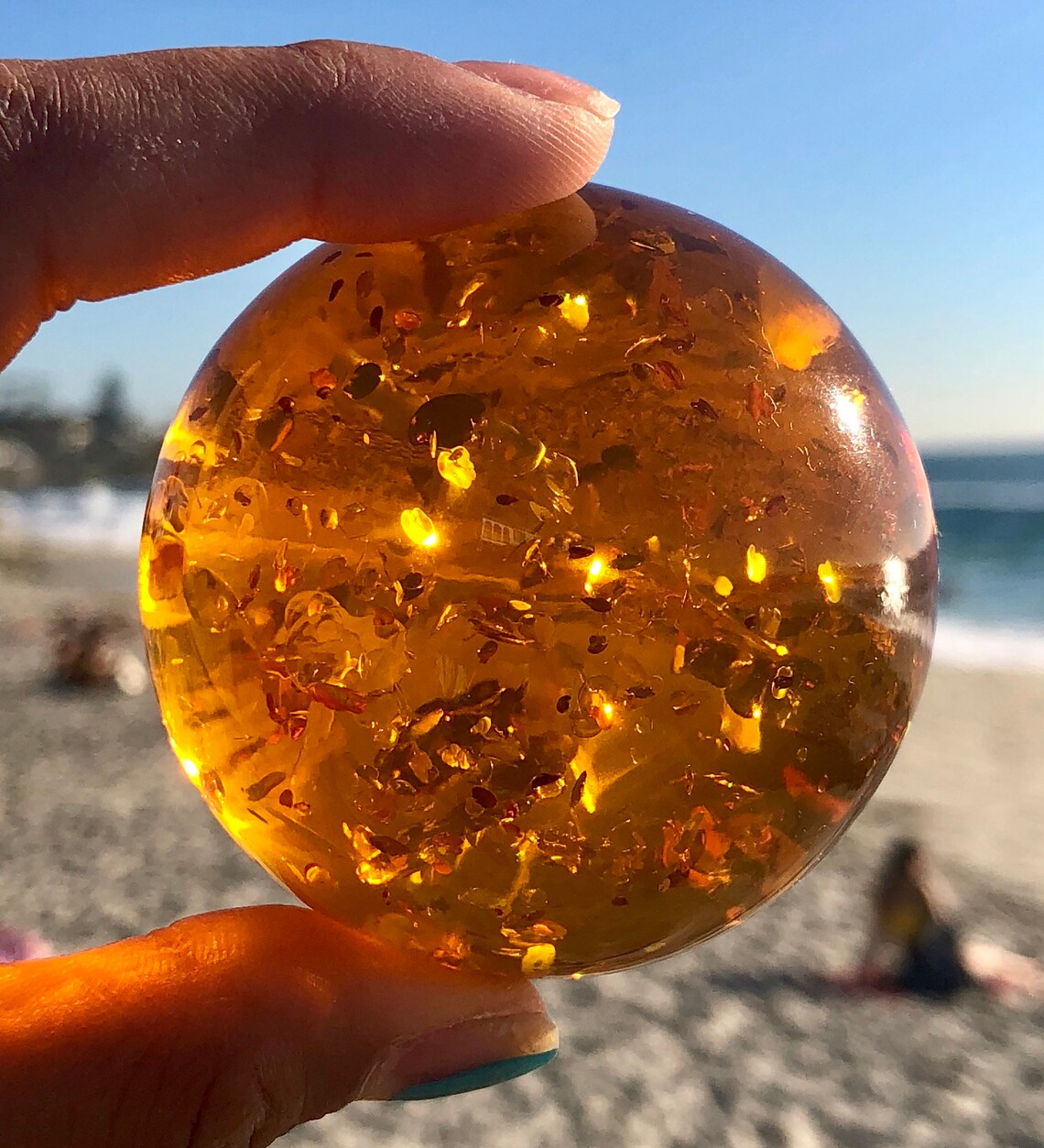 Large Highquality Alluring Amber Resin Sphere w Stand Healing Etsy