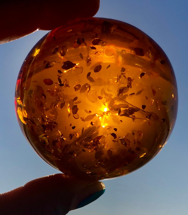 Large Highquality Alluring Amber Resin Sphere w Stand Healing Etsy