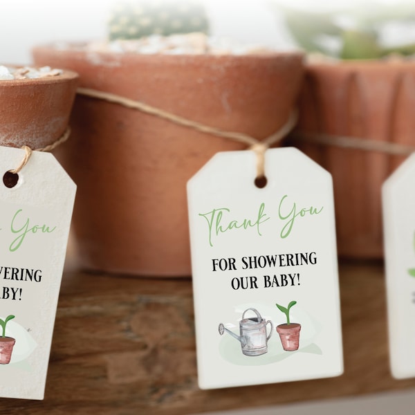 Little Sprout Baby Shower Thank You Tags, Thank You for Showering Our Baby with Love Tags, Plant Baby Shower Favors Tags for Plants