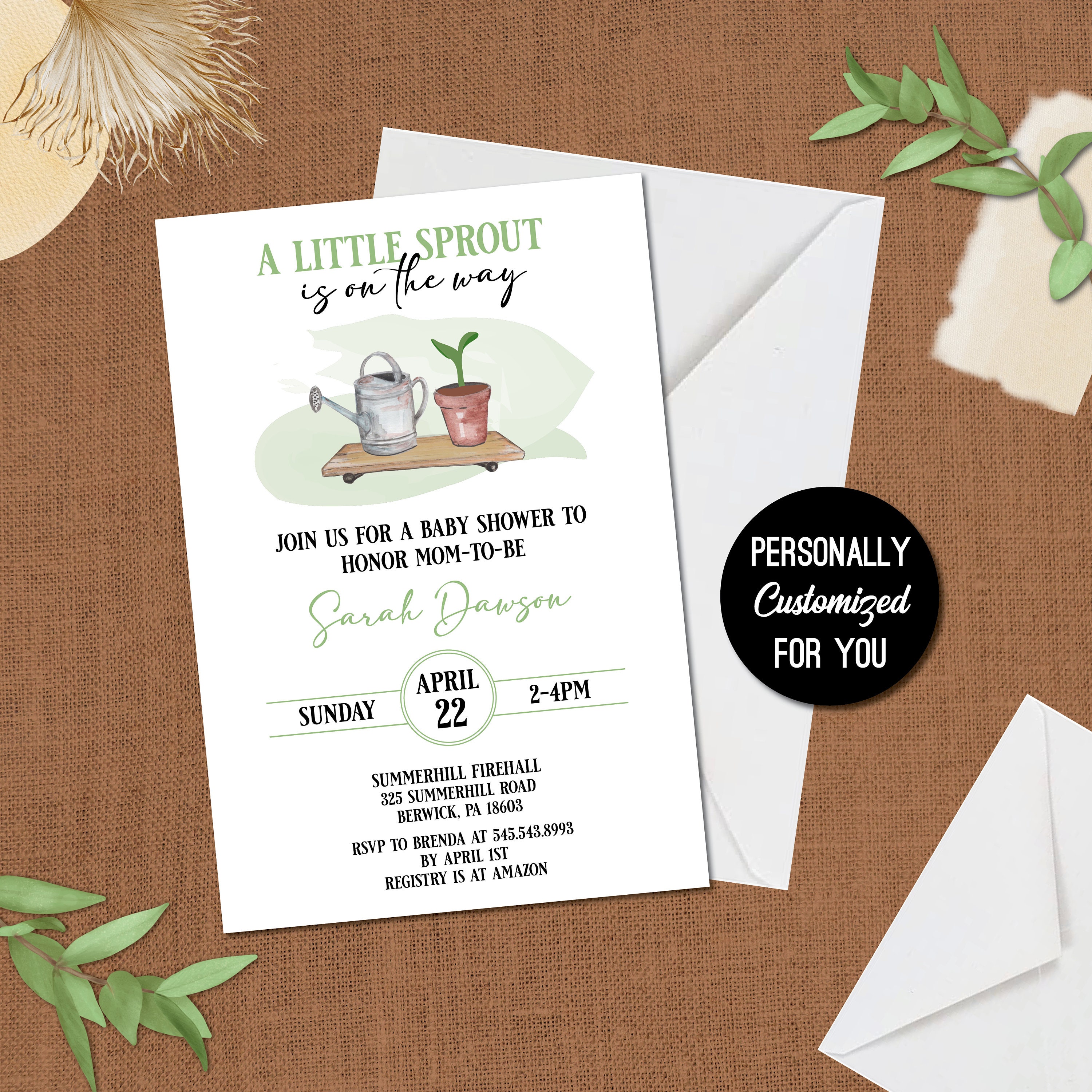 Little Sprout Baby Shower Invitation Digital Download, Locally Grown