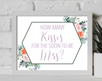 How Many Kisses for Soon to be Mrs, Guess How Many Kisses Bridal Shower Kisses Game, Lavender Bridal Shower Sign, Kisses Bridal Shower Game