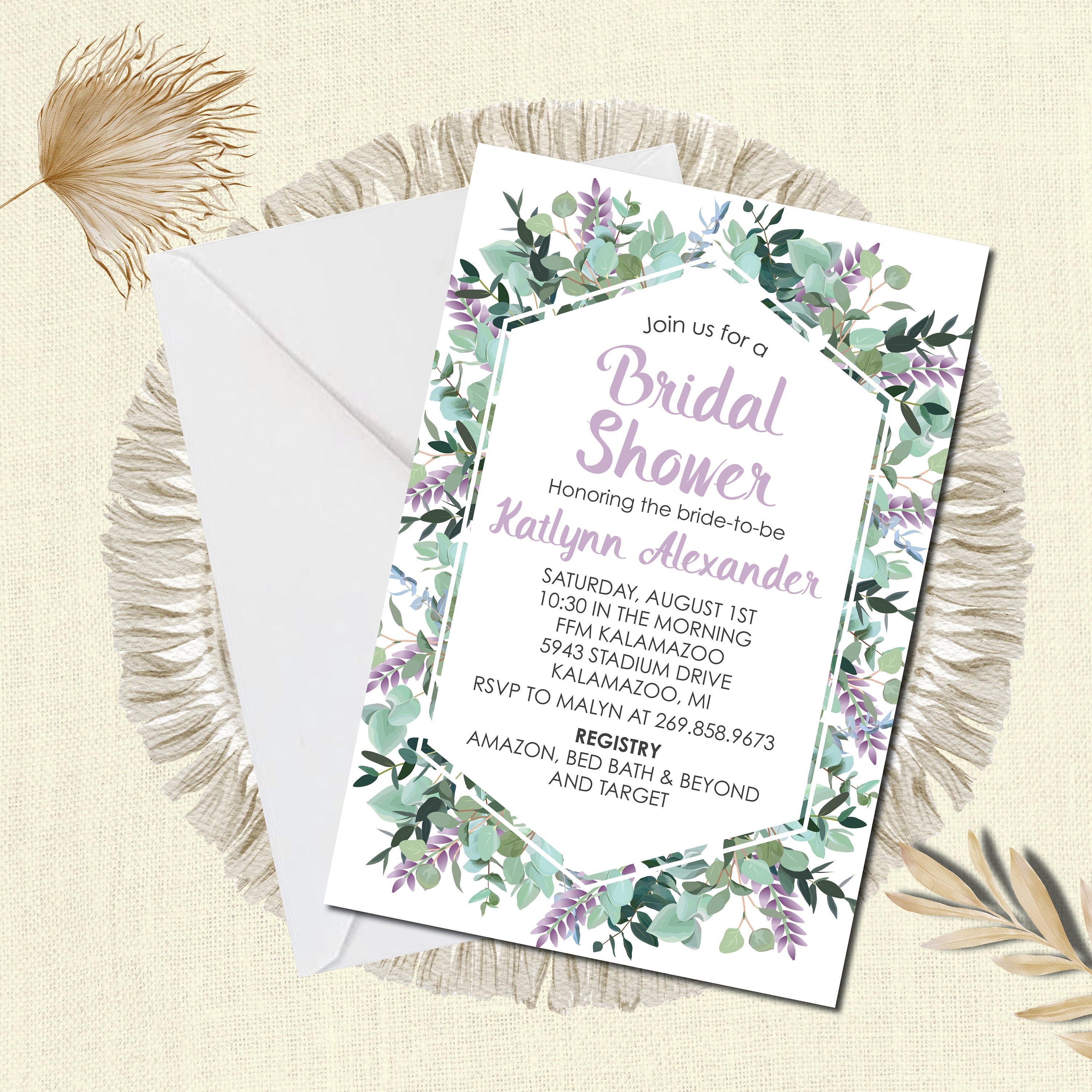 Lavender Bridal Shower Invitation Digital Download Boho Sage Etsy
