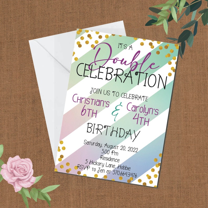 Double Celebration Invites for Birthday Invitation Kids Dual Etsy